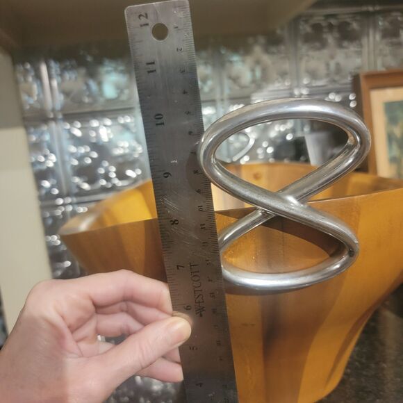 Luxury Nambe Acacia Wood Large Salad Serving Bowl Fork & Spoon Silver Accents - Picture 13 of 16